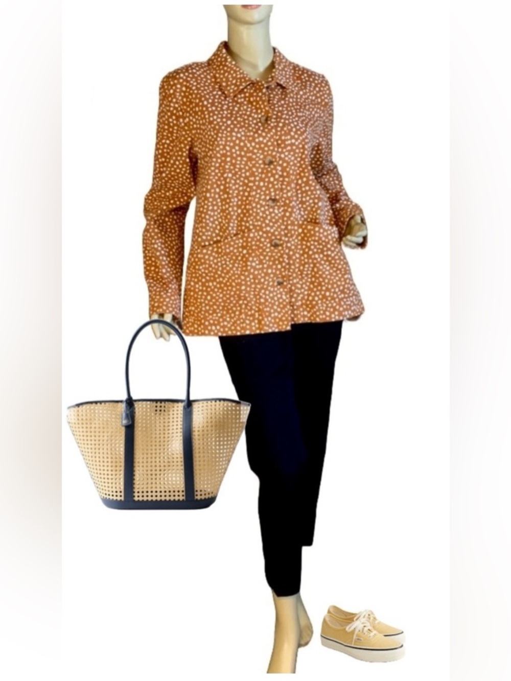 LOFT OUTLET BROWN & WHITE LEOPARD DOTS  COTTON JACKET (M)